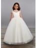 Ivory Dotted Tulle Lace Keyhole Back Sweet Flower Girl Dress Ivory Dotted Tulle Lace Keyhole Back Sweet Flower Girl Dress
